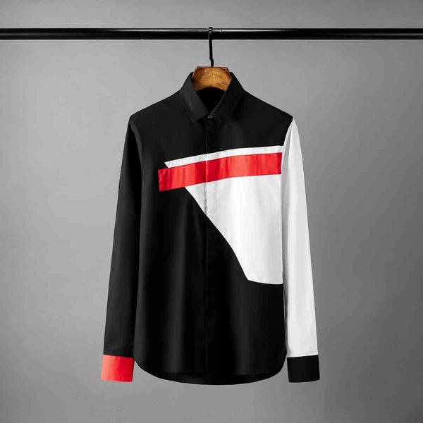 

tee polo shirt shirt shirt contrast color luxury geometry splicing long sleeve mens fashion slim fit casual man shirts, White;black