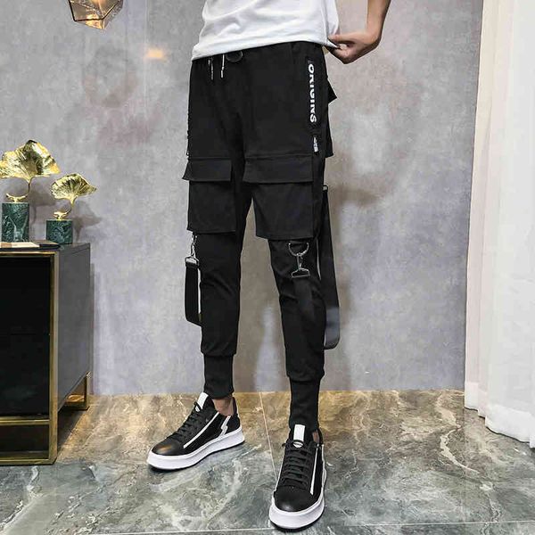

men's pants autumn multi-pocket harem trousers black streetwear punk cargo pant hip hop casual joggers hombre efge