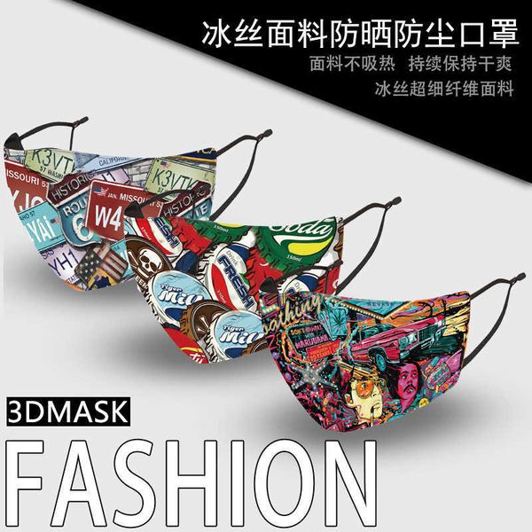

dust proof and breathable ice silk mask washable digital printed protective cloth maskigh quality