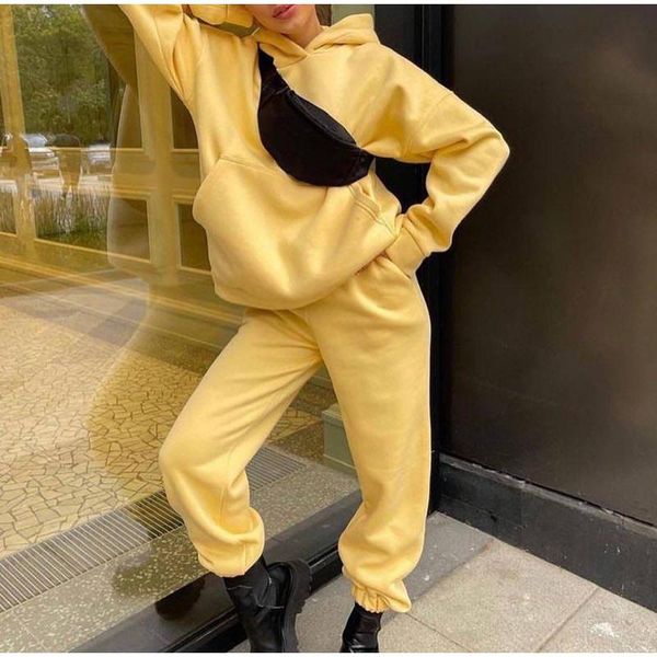 

women's two piece pants women fleece hoodies sets 2021 autumn winter casual sports suits hooded loose sweatshirts and sweatpants tracks, White