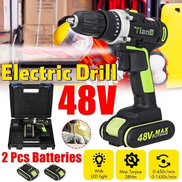 

professiona electric drills 48v cordless drill screwdriver 2-speed 15+3 torque mini power driver tool with 2pcs lithium-ion battery