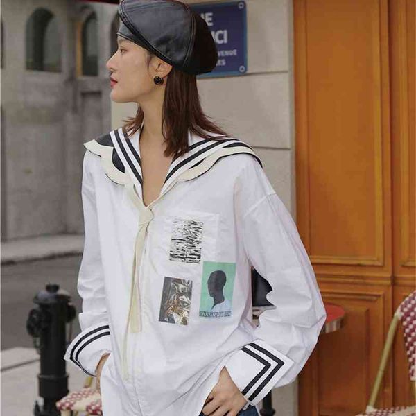 

women's two piece pants navy sailor collar designer clothes women and blouse long sleeve button up shirt autumn fashion 3bjz, White