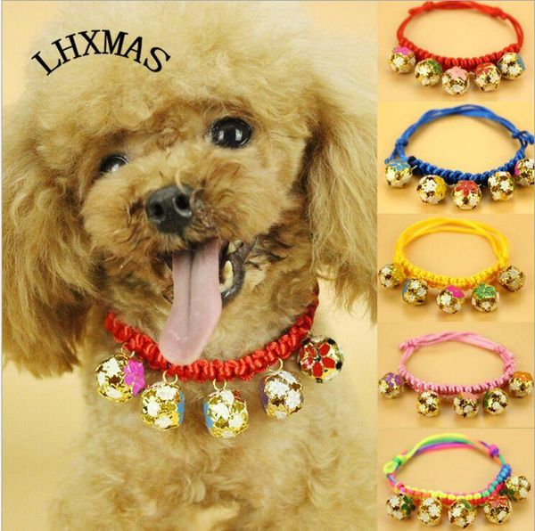 

adjustable handmade cat bell collars rope pet decoration dogs cats collar accessories 4 colors d320 dog & leashes