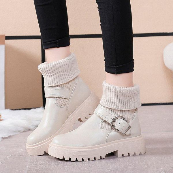 

boots winter ladies british ankle low heel fashion women's shoes, Black
