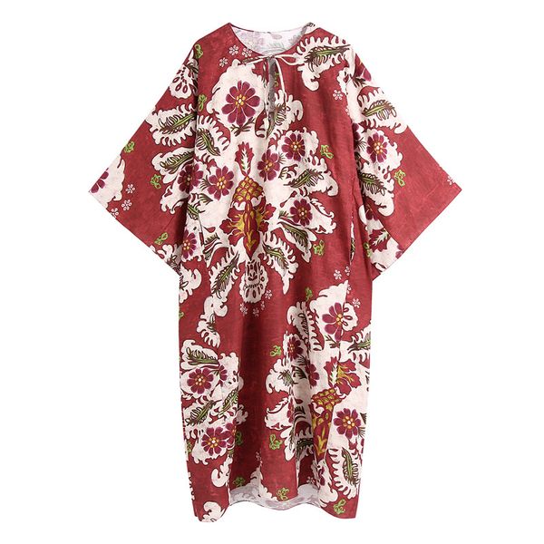 

casual dresses vintage chic floral print loose dress for lady 2021 o-neck string half sleeve women's fashion elegant long female e, Black;gray