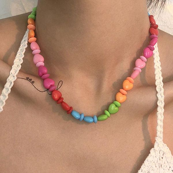 

chains acrylic resin asymmetry colorful love heart necklace for women girls party summer travel jewelry gifts huanzhi 2012 sweet, Silver