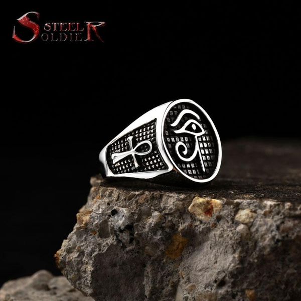 

cluster rings steel soldier 2021 eye of horus ring all-seeing stainless cool movie for man, Golden;silver