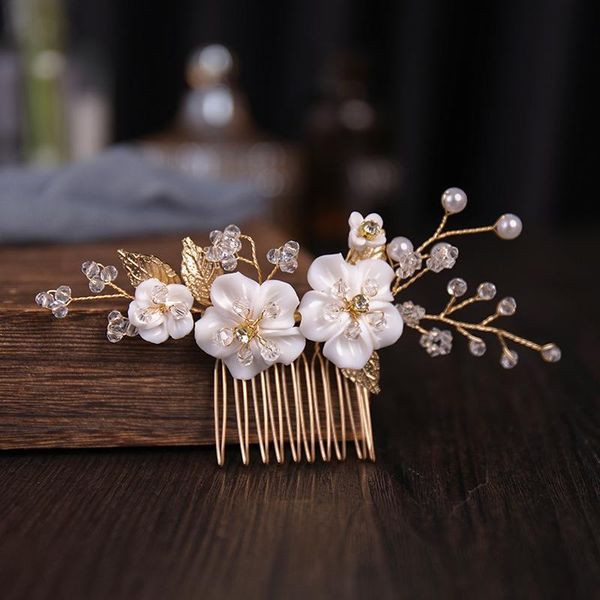 

hair clips & barrettes floralbride handmade alloy rhinestones crystal pearls flower bridal comb headband wedding accessories women jewelry, Golden;silver