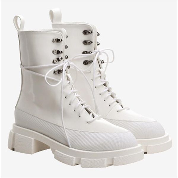 

boots women's 2021 thick soled high lace up non slip heel medium short, Black