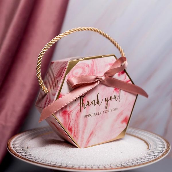 

gift wrap 12pcs hexagon marbling boxes with handle ribbon present packaging for event party birthday baby shower