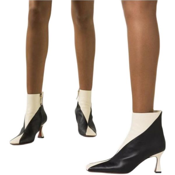 

boots women 2021 square toe thin high heels ladies booties fashion mixed color female ankle causal woman short shoes 21kq, Black