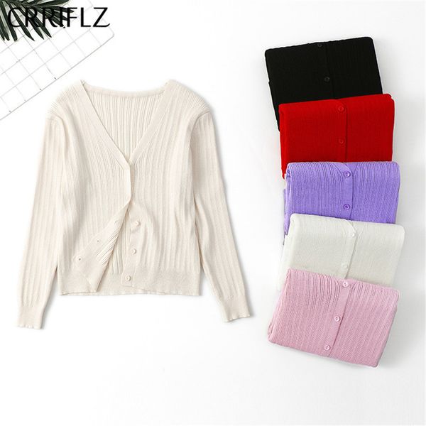 

sweater women's jacket autumn style korean version of long-sleeved solid color knitted cardigan with a coat 210520, White