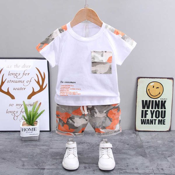 

boys children's clothing suit camouflage sportswear summer short-sleeved kids sportswear 2021 boys 1-4y x0802, White