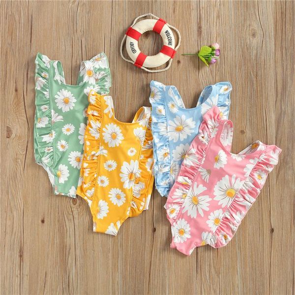 

One-Pieces 1-5Years Fashion Toddler Kids Baby Girls Swimwear Ruffles Sleeveless Daisy Print Bodysuits Swimsuits Beachwear, Black