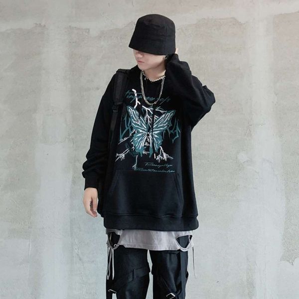 

autumn and winter fashion loose version dark hoodie wo high street printed, Black
