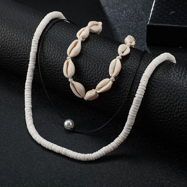 3 teile/sätze Sommer Shell Perlen Kette Choker Halskette für Frauen Charms Perle Stein Einstellbare Böhmischen Schmuck Kragen