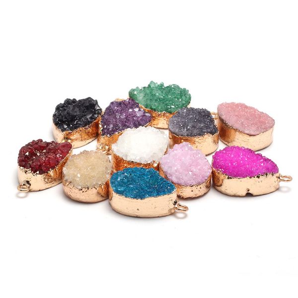 

irregular natural crystal stone gold plated pendant necklaces for women girl fashion party club jewelry with rope chain, Silver
