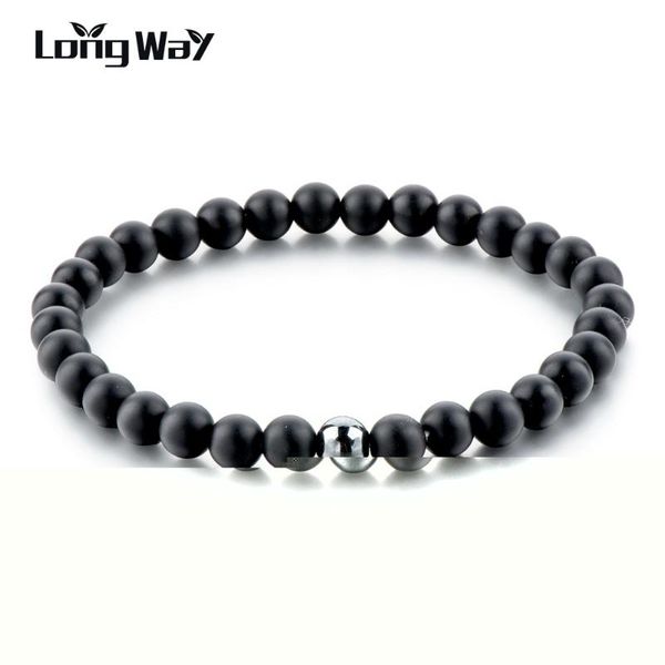 

charm bracelets longway 6mm antique matte onyx beads & bangles men and white stone pluseras sbr160117, Golden;silver