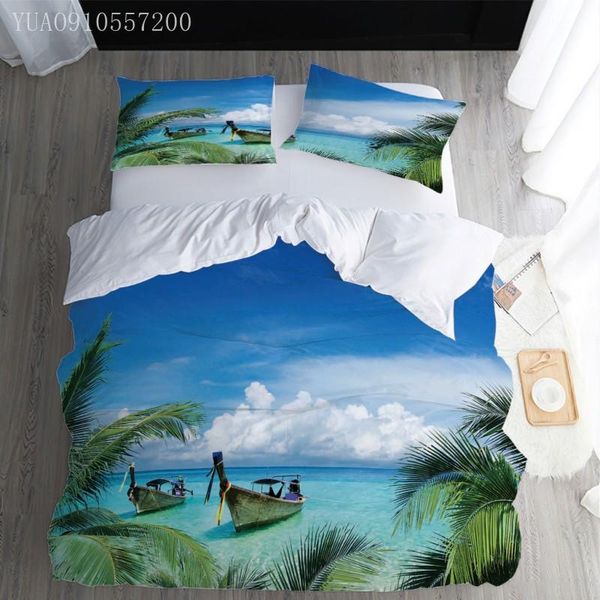 

bedding sets 3d print landscape set ocean beach boat quilt cover+pillowcase us au eu size duvet cover ship