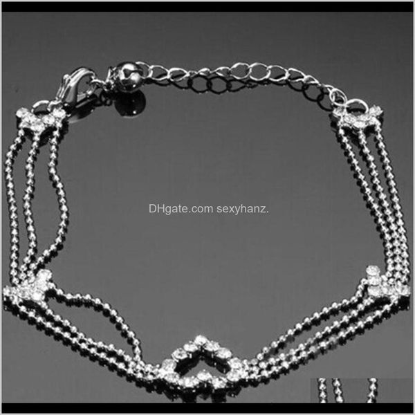 

anklets drop delivery 2021 korean jewelry tassel love inlaid with diamond three rows of foot decoration bride rhinestone anklet zdqxr, Red;blue