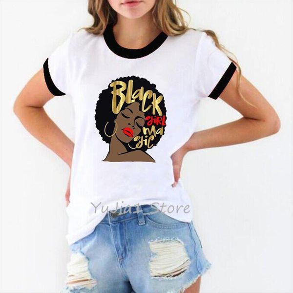 

black african queen print women graphice tees melanin summer tee harajuku ulzzang streetwear, White