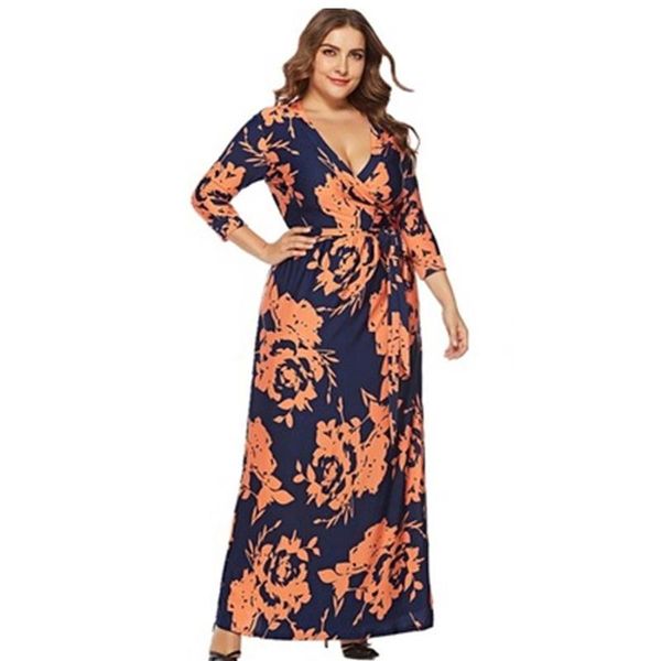 

casual dresses 2021 autumn summer women's long dress trendy lady plus size female sleeve print v-neck robe slim femme vestido 6xl n33, Black;gray