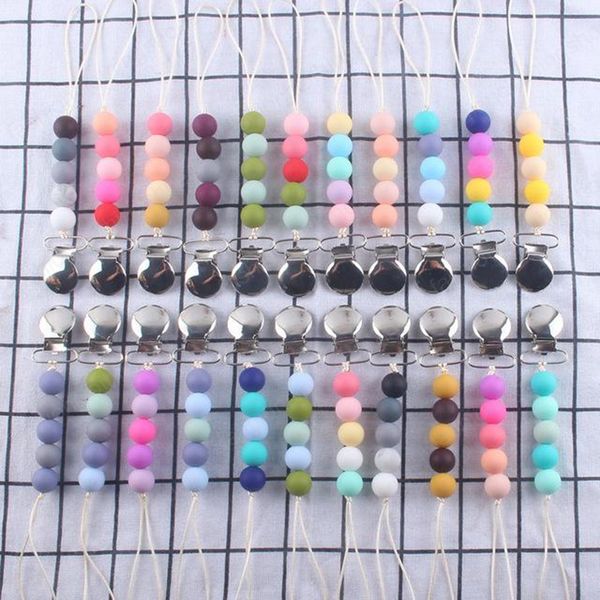 

baby pacifier holder silicon bead chain with metal clips candy color eco-friendly material design infant feeding accessories toddlers gift