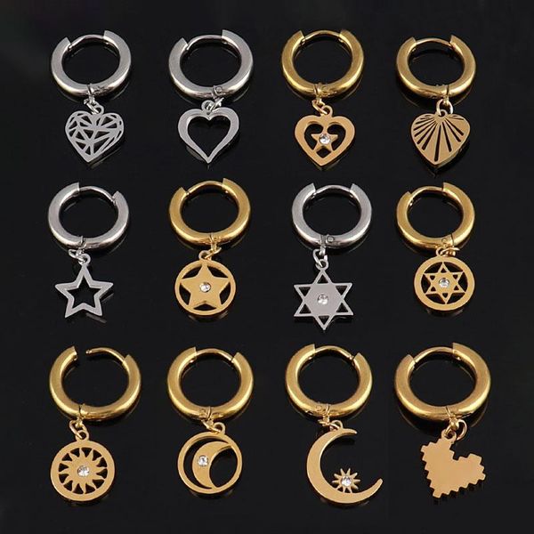 

hoop & huggie fashion earrings for women stainless steel earring geometry charm women's jewelry, Golden;silver