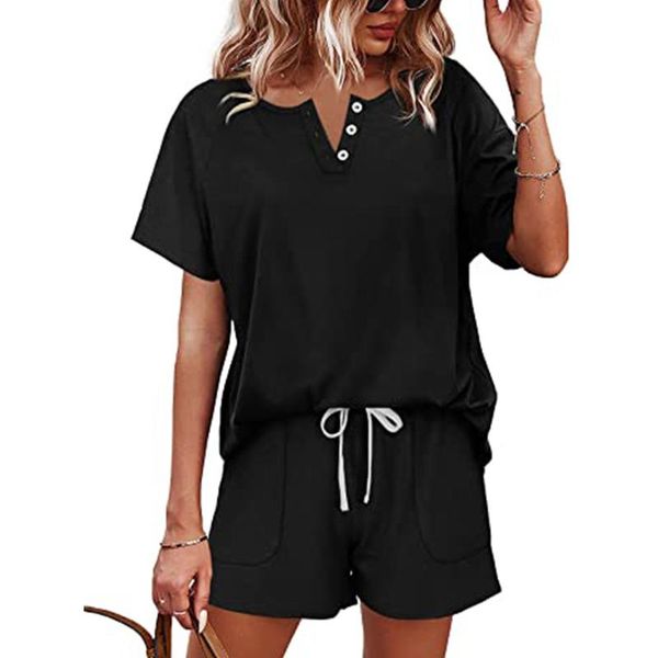 

women's tracksuits shorts sets two piece of gradient solid color short sleeve drawstring sports set sport fitness loose womens outfits, Gray