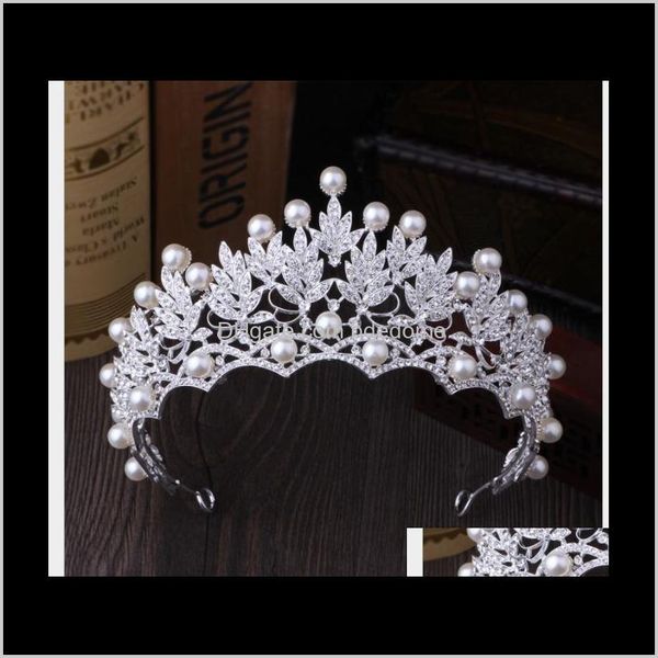 

hair drop delivery 2021 large pearl crown, high-grade super flash diamond bride headdress, wedding dress aessories, jewelry crown 913pd, Slivery;golden