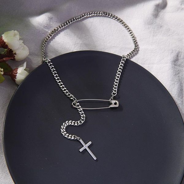 

cuban link chains necklaces stainless steel necklace for women cross pendant jewelry gifts, Silver