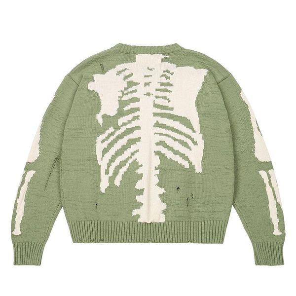 

men's hoodies & sweatshirts hip hop oversized sweater green loose skeleton bone print women's quality high street damage hole vint, Black