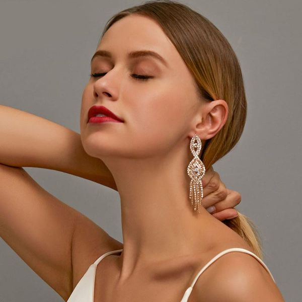 

yokorean fashion metal zircon tassel drop earrings for women personality jewelry temperament long bridal earrings gift, Silver