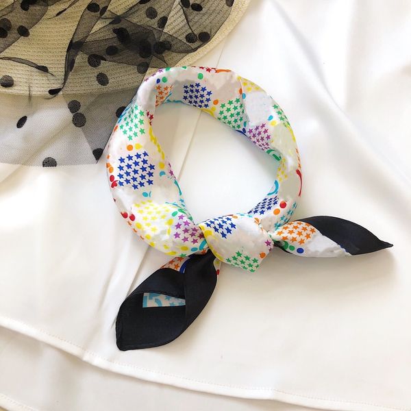 

classic handbag scarf headbands women suqare letter flower and star silk scraves bandeaux bag hair bandeau 50x50cm, Blue;gray