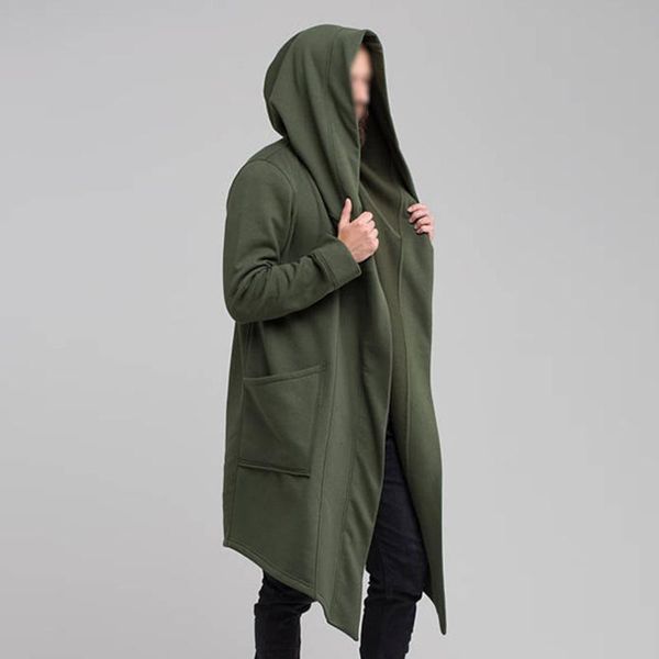 

men's trench coats autumn windbreaker fashion big hat solid color long cardigan large pockets no buttons winter, Tan;black