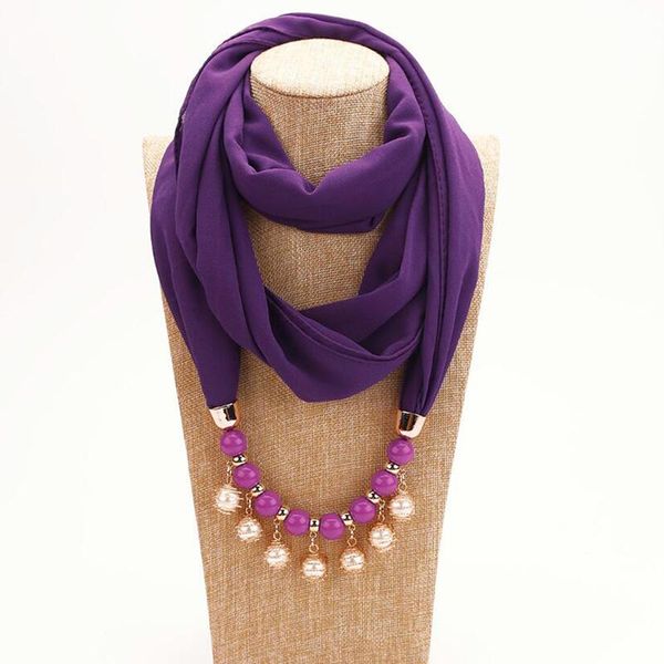 

pendant necklaces 3 colors design scarf necklace for women fashion pearl jewelry of muslim sun protection wrapped chiffon gift, Silver
