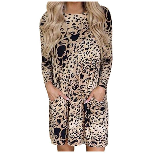 

cashmere plus size long leopard dress sleeve o neck print loose 2021 autumn winter women dresses casual, Black;gray