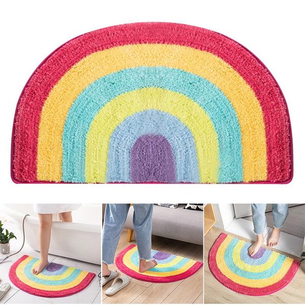 

carpets flocking antiskid blanket in colorful stripe rainbow with abosrption and quik dry for bathroom entrance a1