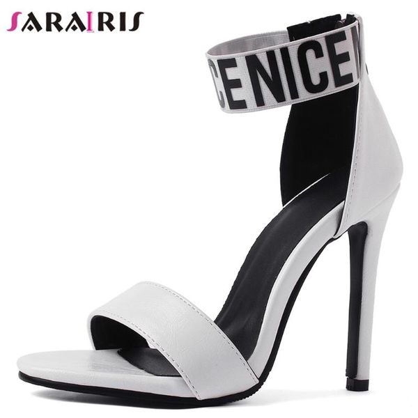 

dress shoes sarairis brand letters sandals women summer party ladies thin high heels, Black