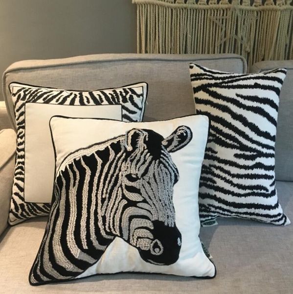 Luxury Borderyer Cushion Capa Euro zebra preto algodão listrado de algodão listrado travesseiro moderno sofá travesseiro Decoração de casa almofada/decorativa