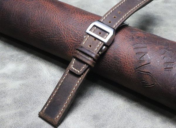 

watch bands handmade band 21mm 20mm 22mm crazy horse leather strap retro vintage replacement belt luxury men watchband bracelet, Black;brown