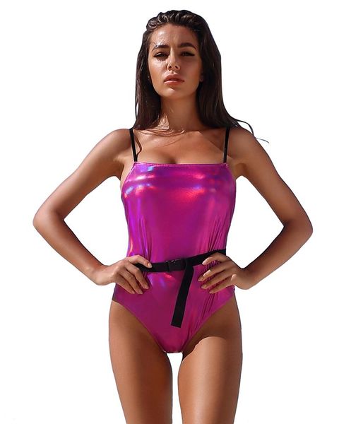 

women's swimwear 2021,bikini rose red laser metal waist clip one-piece swimsuit bikini sets, White;black