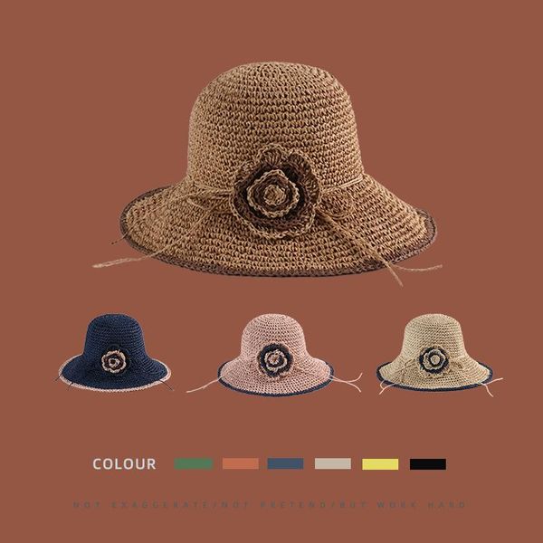 

wide brim hats 2021 fashion women hat korea style flower packable large anti-uv adjustable ladies floppy beach sun, Blue;gray
