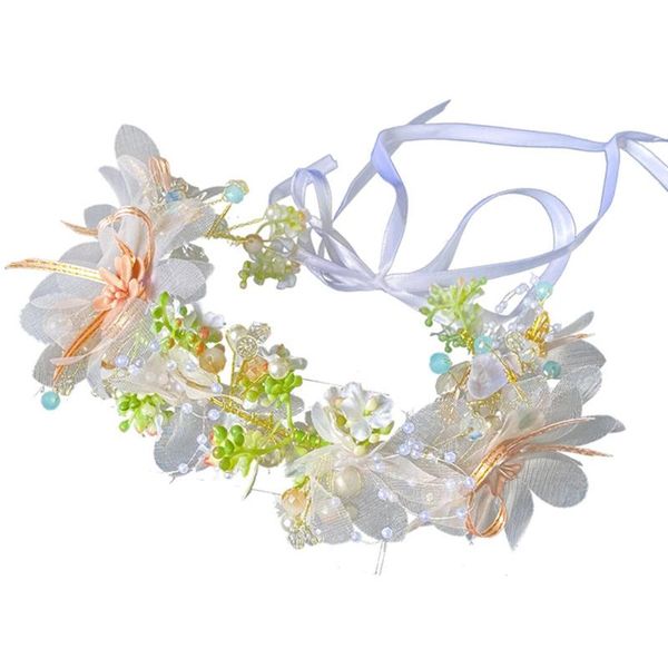 Headpieces T84B Bride Princesa Artificial Flor Garland coroa com fita ajustável Cabelos de noivos Grinalda Tiara Headband pulso pulseira de pulso