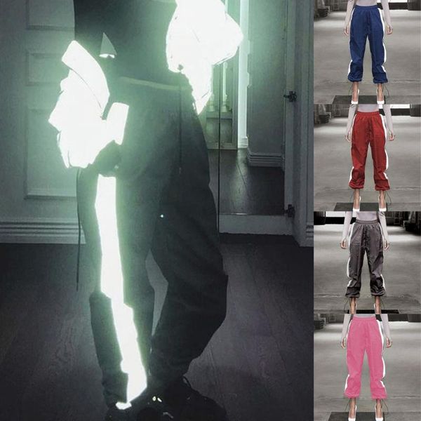 

women's pants & capris hip-hop style trendy reflective stitching loose legged lady fashion side stripe trousers, Black;white