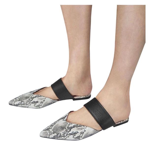 

sandals sagace women fashion females flat snake print pointed toe personalized design outer wear semi-trail, Black