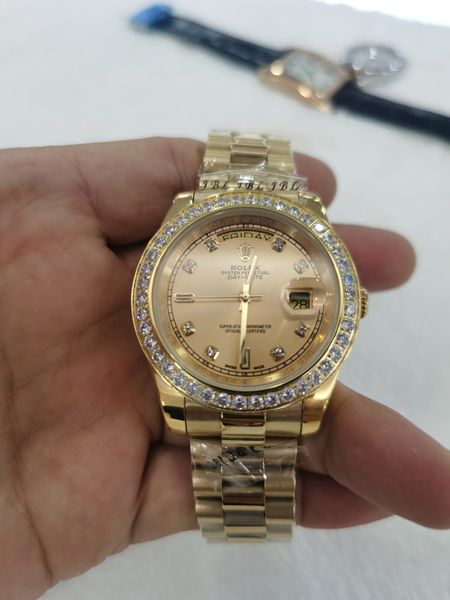 

with original box luxury watch sapphire glass 41mm day-date diamond bezel automatic mechanical stainless steel mens watches, Slivery;brown