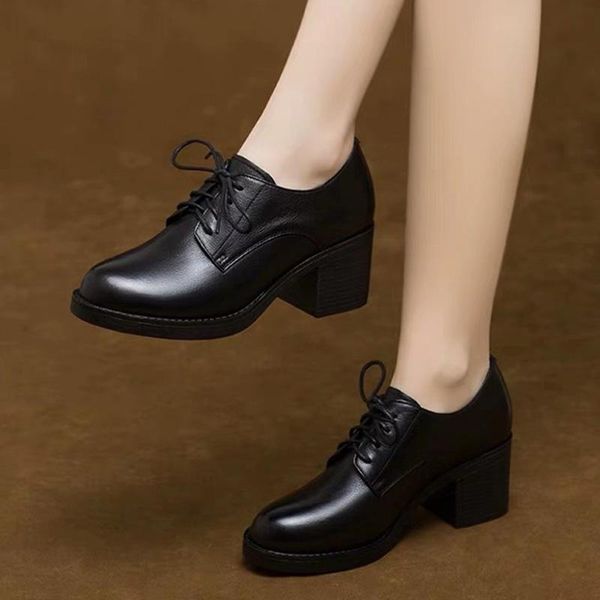 

dress shoes spring autumn women lace up high heels oxford black leather bare boots woman brogue pumps zapatos mujer 7929n