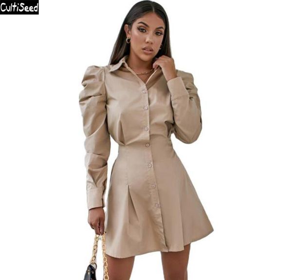 

cultiseed women turn down collar solid color pleated slim waist office party shirts dress female fashion autumn gown casual dresses, Black;gray