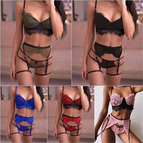 

fun set 2021 splicing three piece lace underwear l05, Red;black